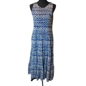 Lauren Ralph Lauren Blue and White Sleeveless Drop Waist Maxi Dress Large Petite